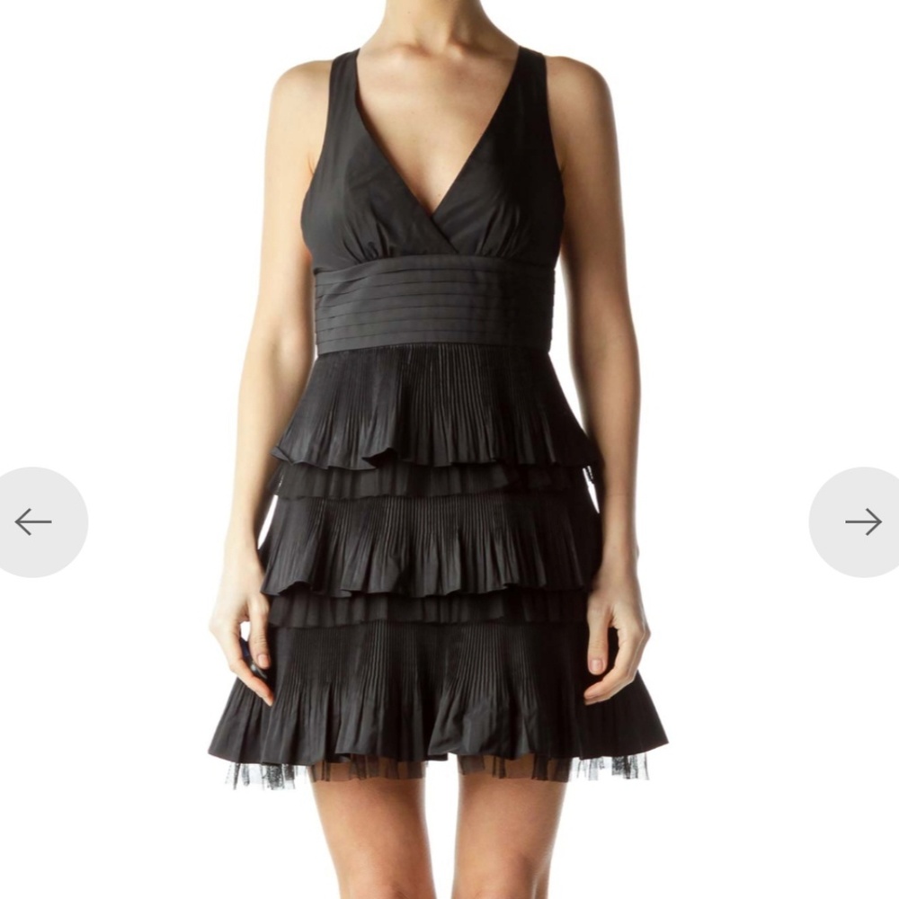 BCBG Tiered V Neck Taffeta Ruffles Cocktail Dress